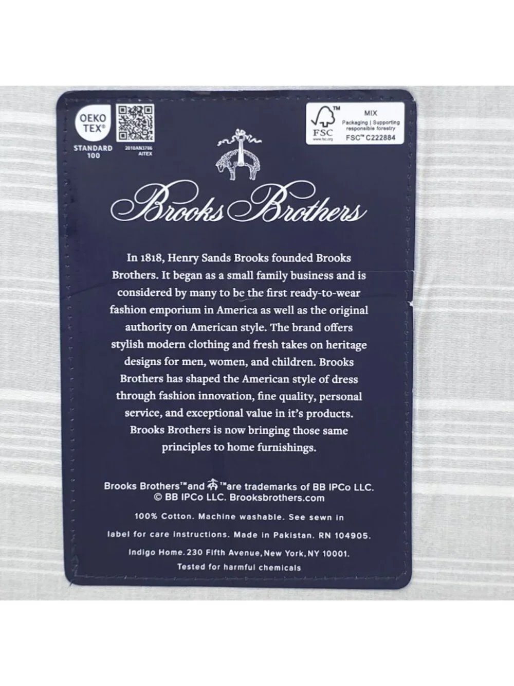 Brooks Brothers Queen Sheet Set 100% Cotton Includes Fits Mattresses Up To 17